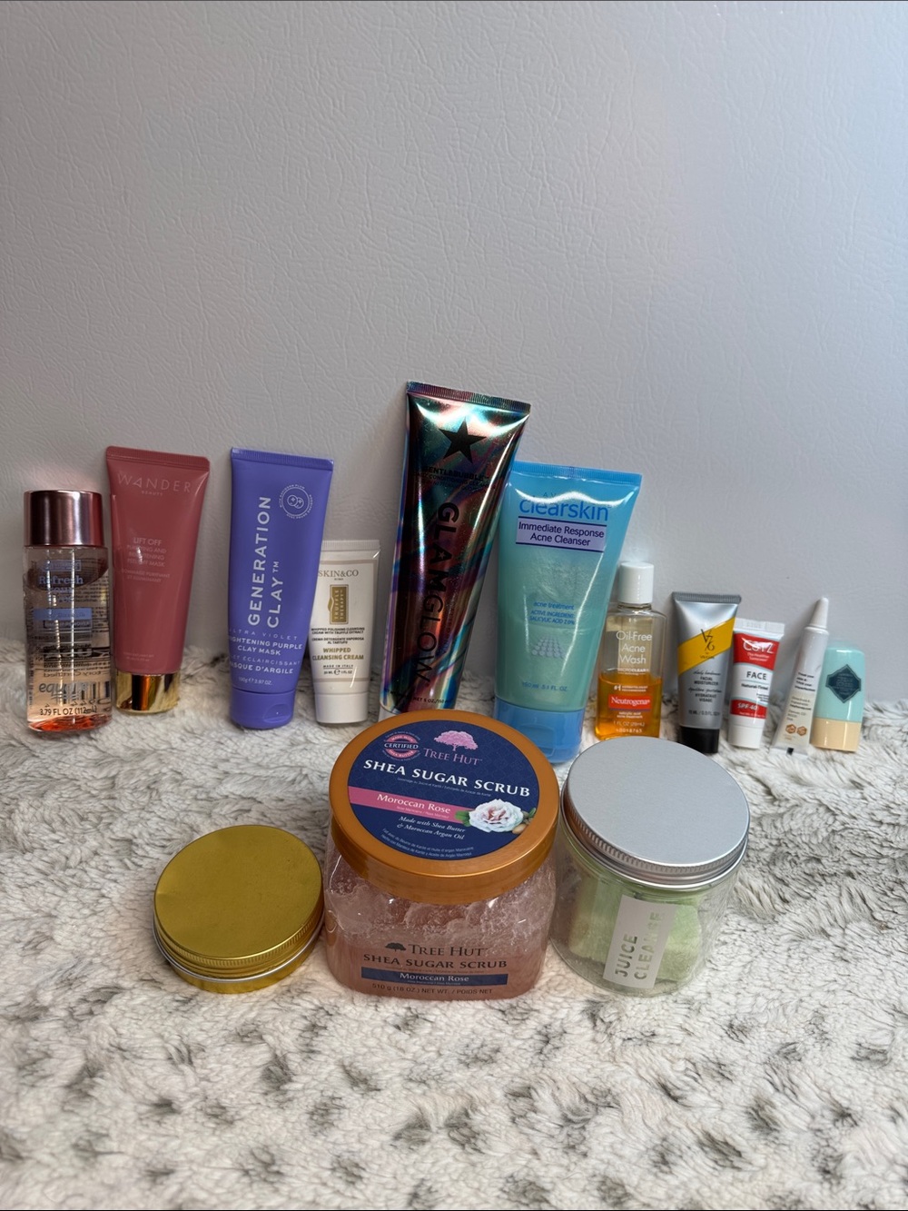 Shea Sugar Scrub, face mask, face cleansers and eye makeup remover bundle